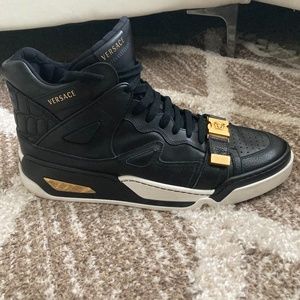 Versace Black White & 24k Gold Medusa Mid-top Sneakers